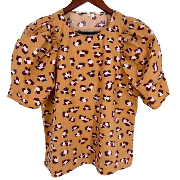 Second Female Tops - SECOND FEMALE Womens Sz Small Wearable Art to Wear Leopard Puff Blouse Shirt Top